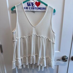 Ces Femme Cream Tiered Ruffle Tank Top